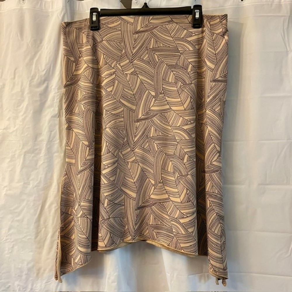 Vintage 90s Studio M Tan Black‎ Leaf Print Handkerchief Hem Midi Skirt Large USA